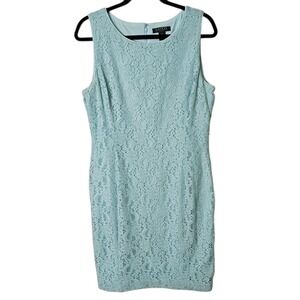 Lauren Ralph Lauren 14 Blue Lace Overlay Sheath‎ Dress Sleeveless Knee Length